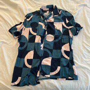 Express Blue and White Geometric Men's Shirt